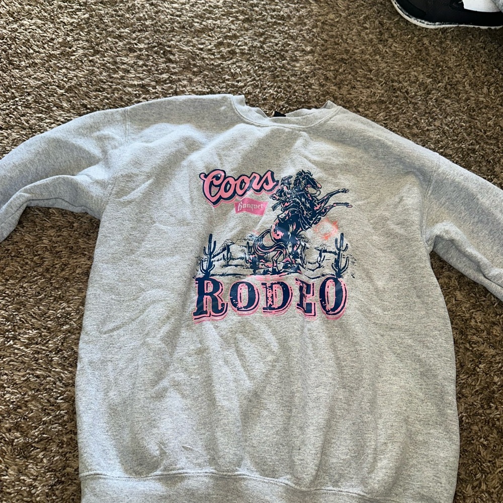 Gildan Light Gray Crewneck Sweatshirt with Pink & Navy Rodeo Graphic